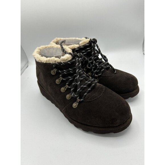 Bearpaw Brown Faux Fur Suede Lace Hiker Ankle Boot Booties Size 9 - Picture 8 of 10